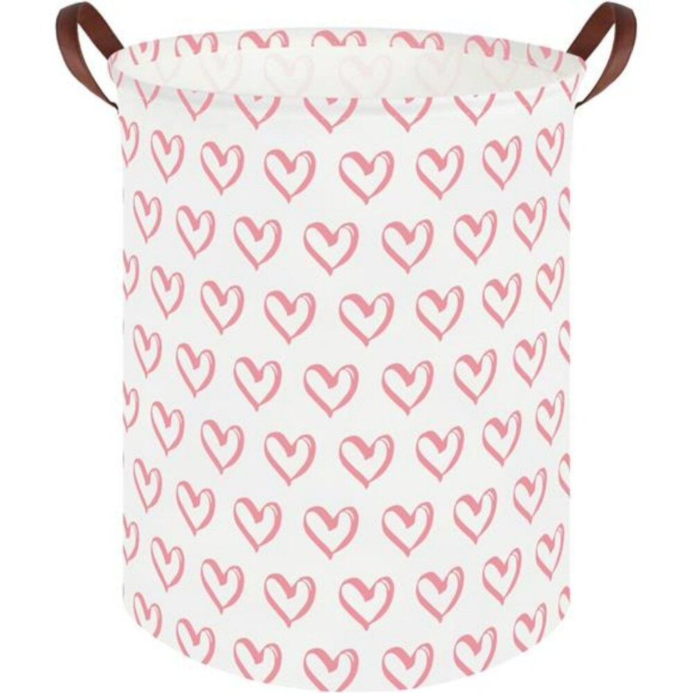 Pink heart laundry hamper basket toy organizer baby nursery storage bin 19x16